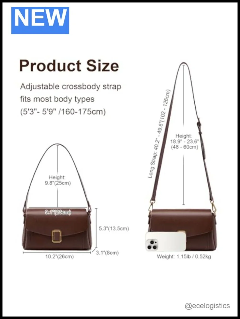 Genuine Leather Crossbody Bag for Women Adjustable Shoulder Strap Compact